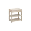 Kennedy Side Table Cerused Oak | Acrylic & Nickel. Right angle view.