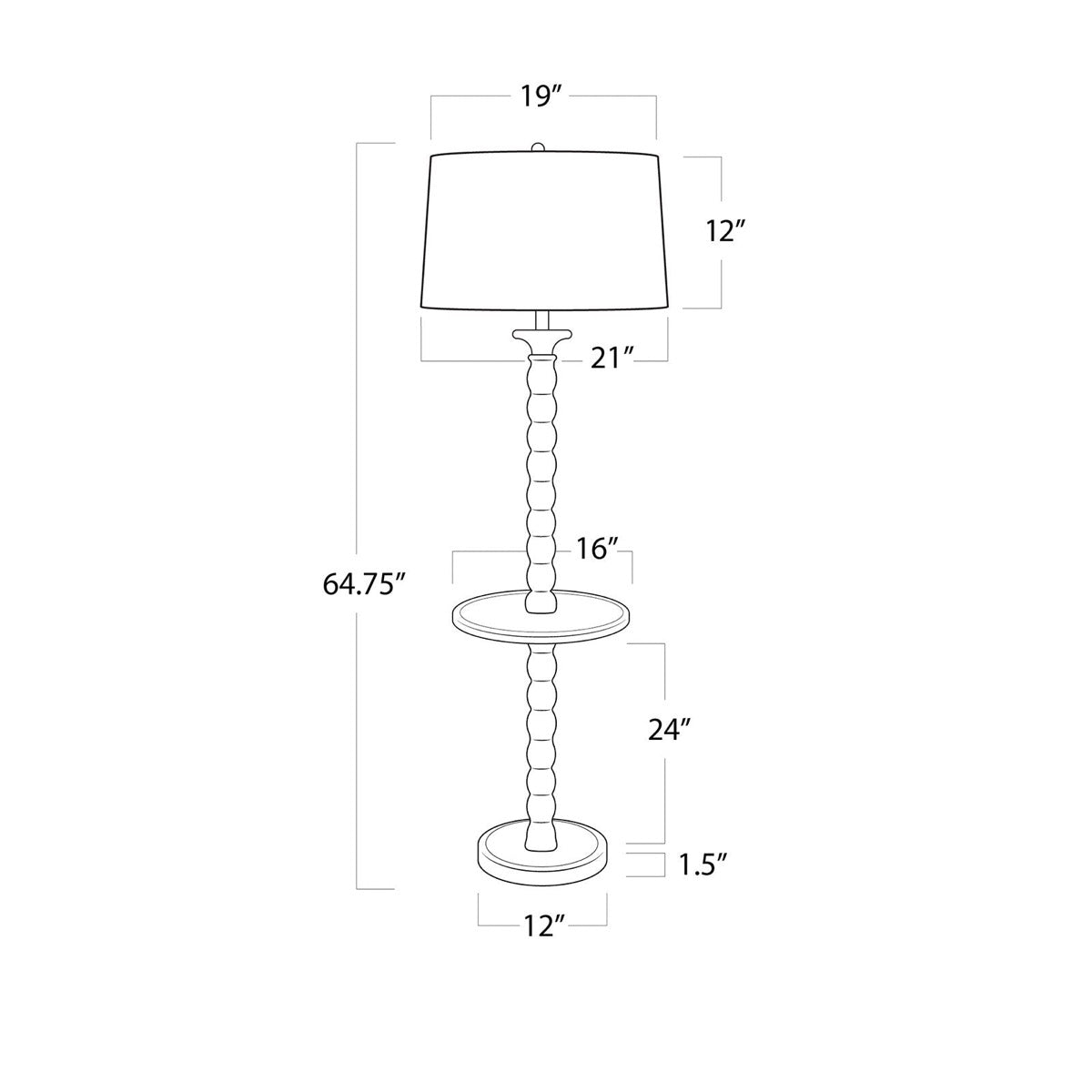 Perennial Floor Lamp Floor Lamp line drawing with dimensions. Dimension view.
