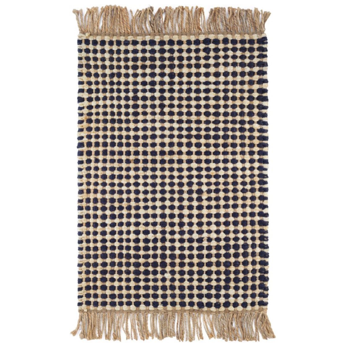 Kuba Black Woven Jute Rug. Top view.