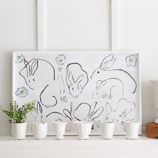 Lapins Bunny styled with white pots. Styled view.