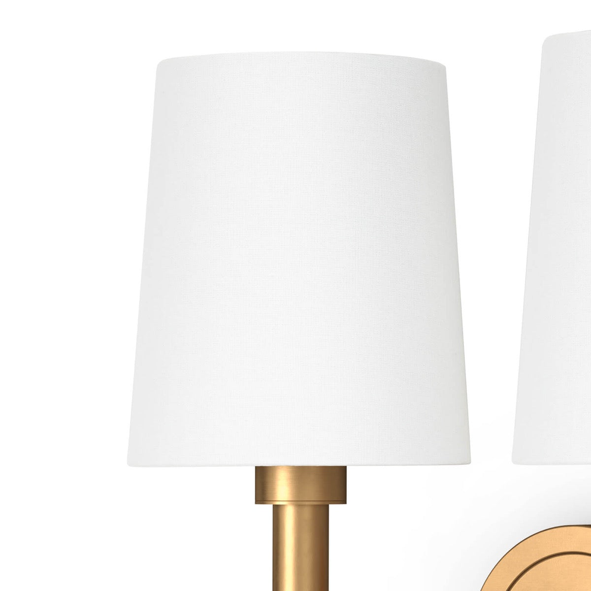Legend Double Sconce Natural Brass left shade. Detail view.