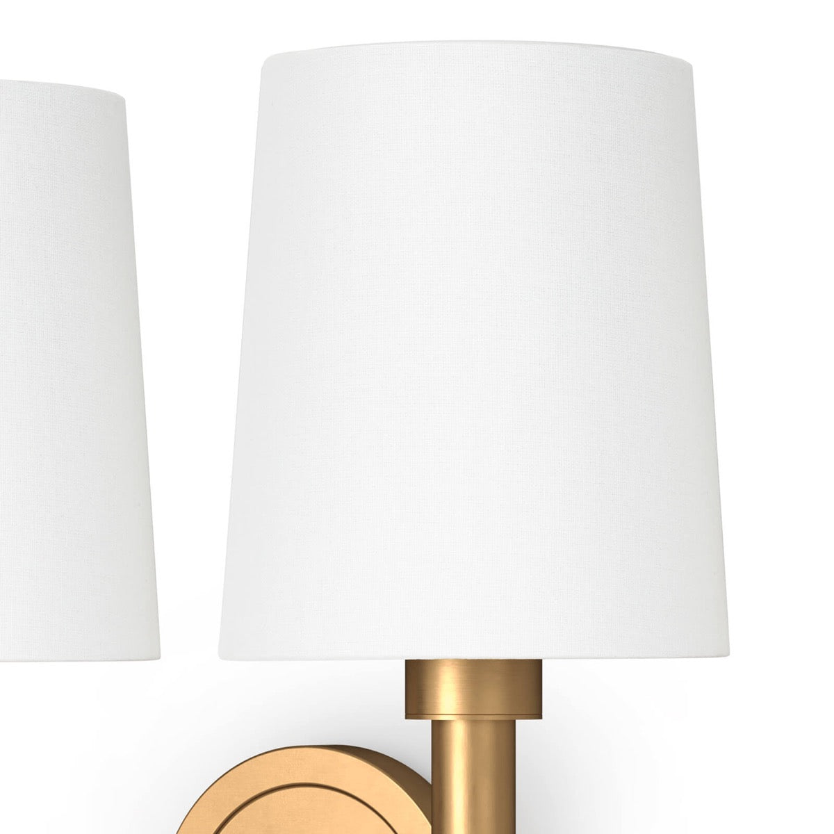 Legend Double Sconce Natural Brass right shade. Detail view.