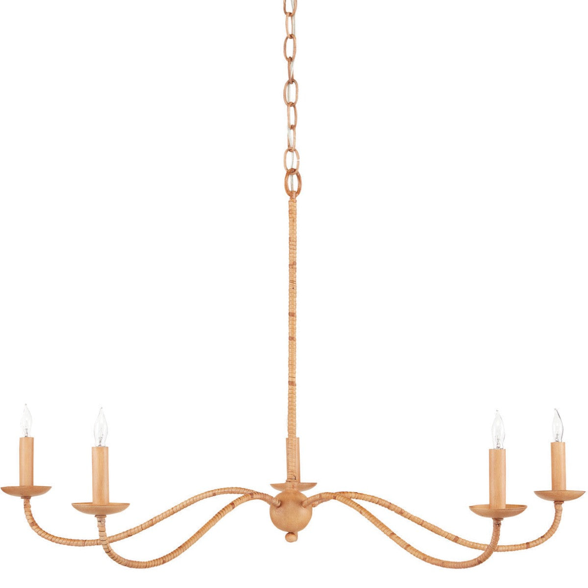 Lyra Rattan Chandelier. Front view. 