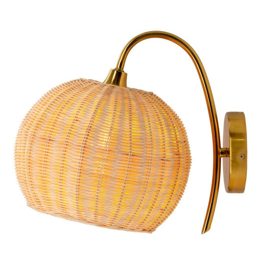 Marnie Rattan Wall Sconce ON. Right side view.
