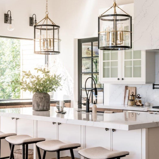 McGill Pendant styled over a kitchen island. Styled view. 