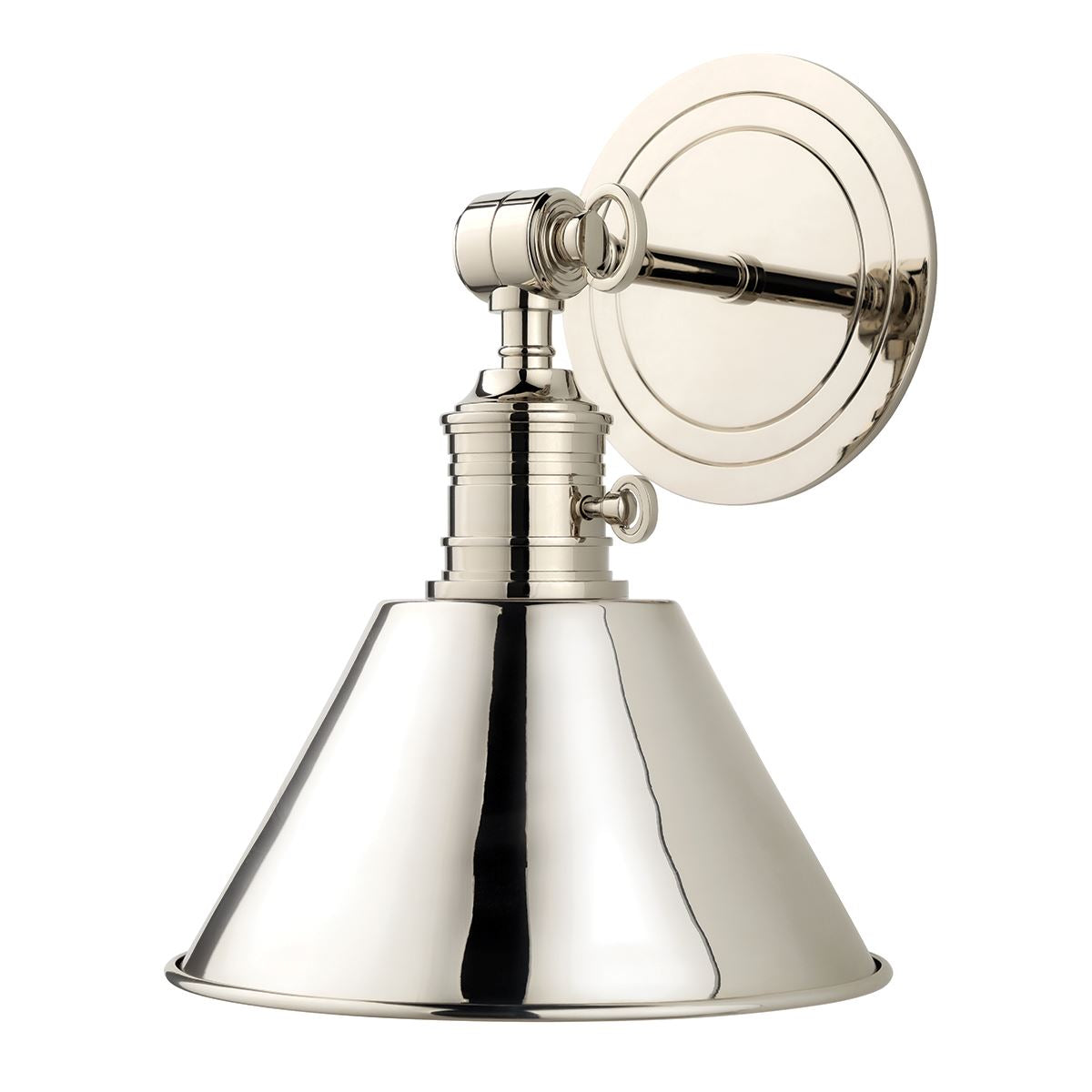Metal Isla Sconce Polished Nickel. Left angle view.