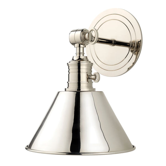 Metal Isla Sconce Polished Nickel. Left angle view.