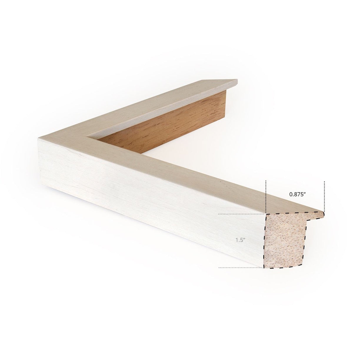 Ivory maple frame. 0.875" wide. 1.5" thick. Close-up detail view.