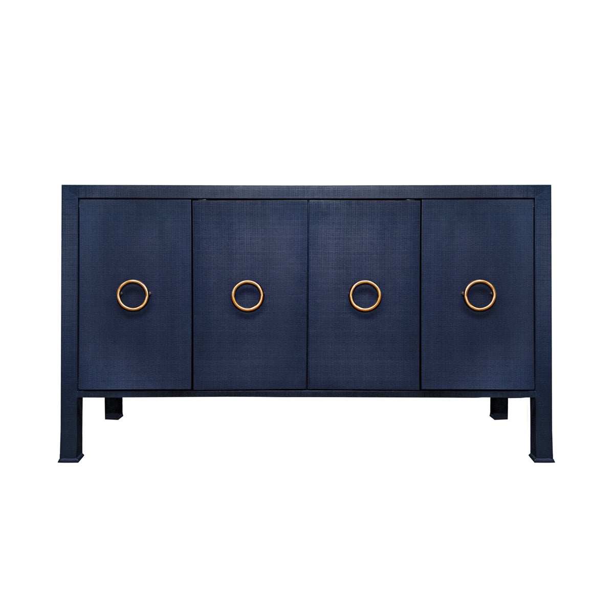 Milo Buffet Cabinet Textured Navy Linen. Front view.