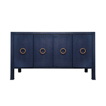 Milo Buffet Cabinet Textured Navy Linen. Front view.