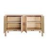 Milo Buffet Cabinet doors open Natural Grasscloth. Front view.
