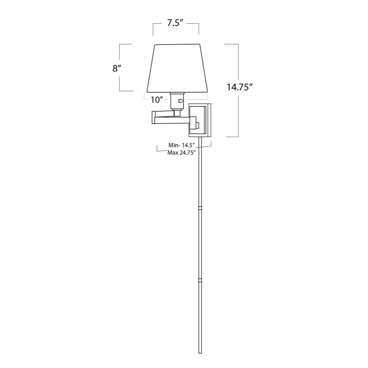 Virtue Sconce with dimensions. Dimension view.