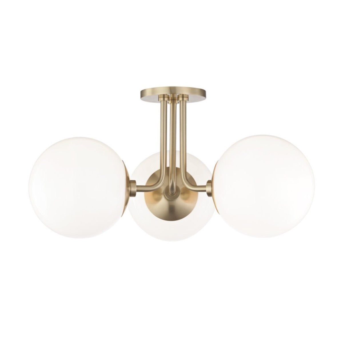 Nelos Flush Mount Aged Brass. Front view.