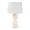 Noel Alabaster Table Lamp. Light on. Front view.