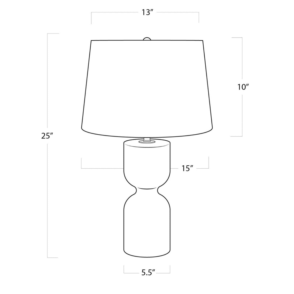 Noel Alabaster Table Lamp with dimensions. Dimension view.