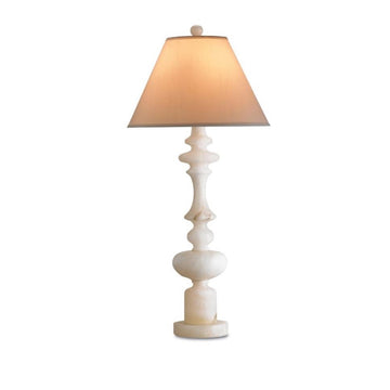 Nottingham Alabaster Table Lamp. Front view.