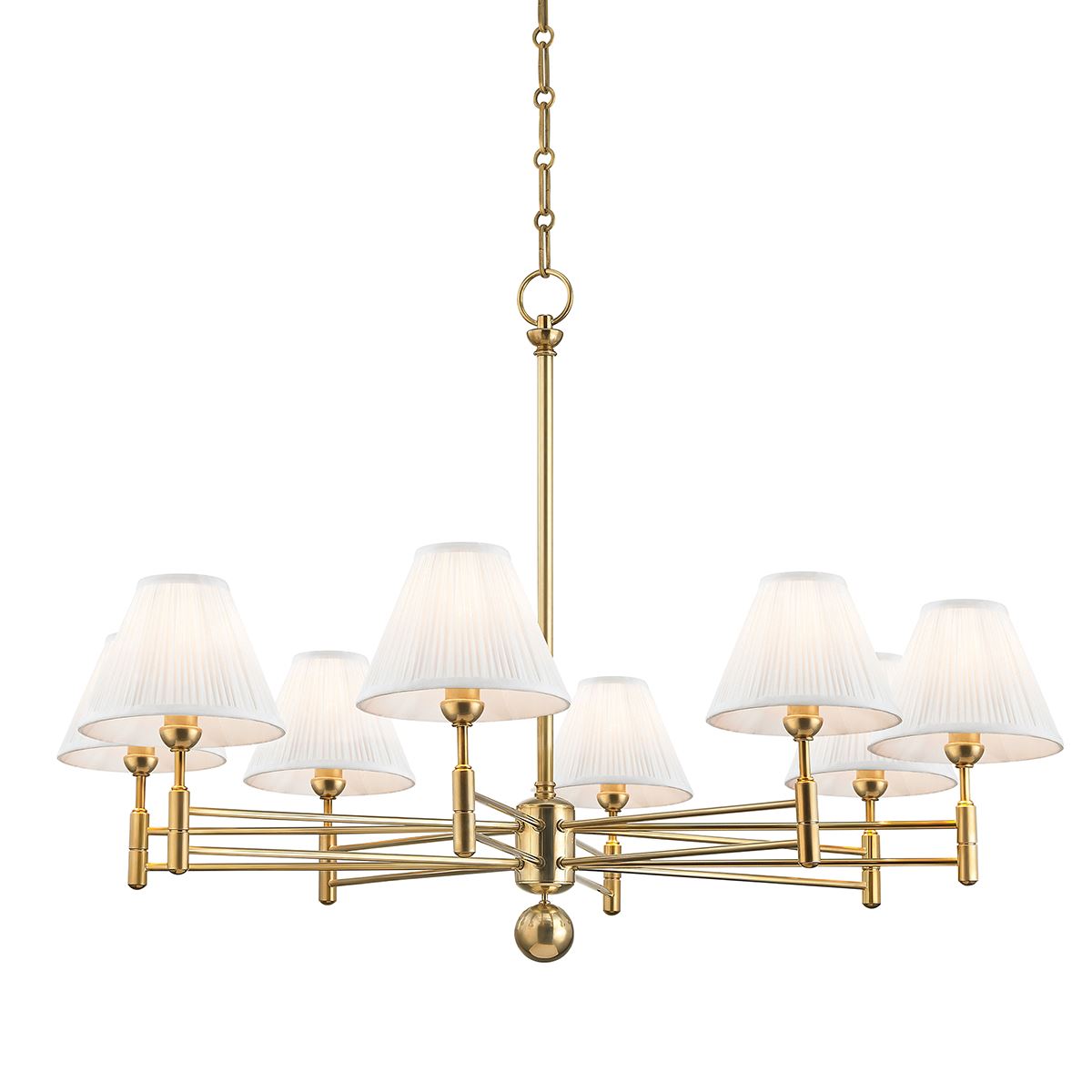 Oxford Brass Chandelier. Front view. 
