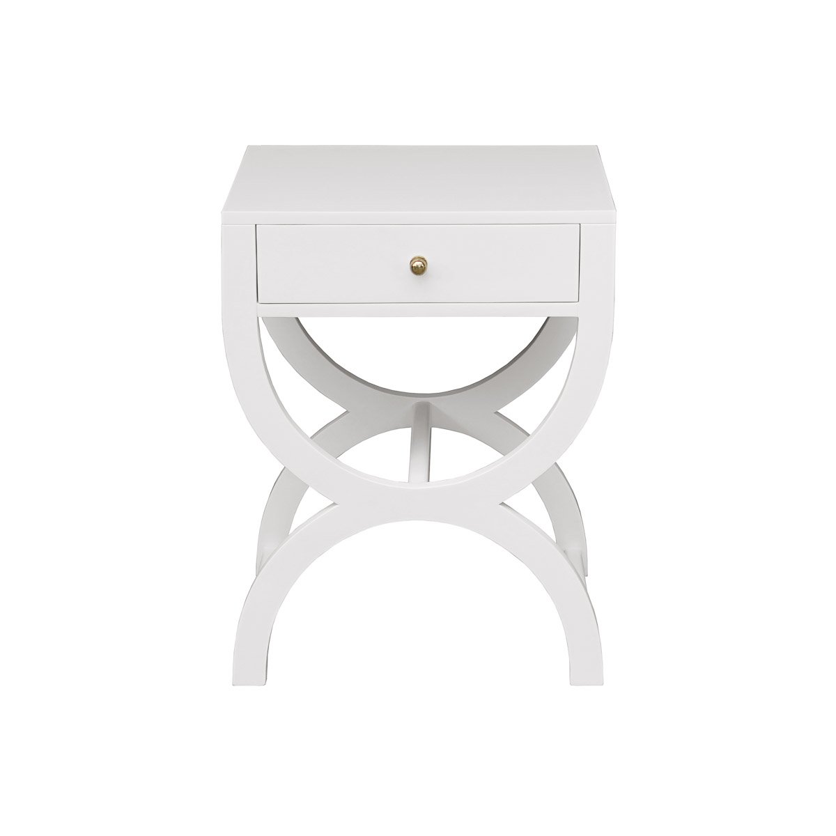 Paige Side Table Matte White Lacquer. Front view.