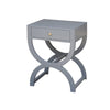 Paige Side Table Matte Grey Lacquer. Left angle view.