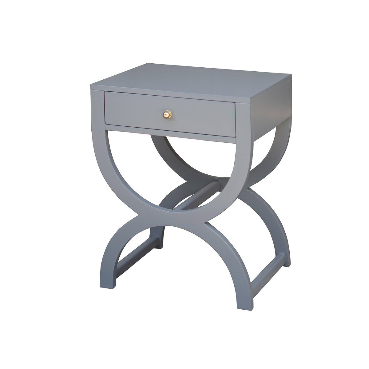 Paige Side Table Matte Grey Lacquer. Left angle view.
