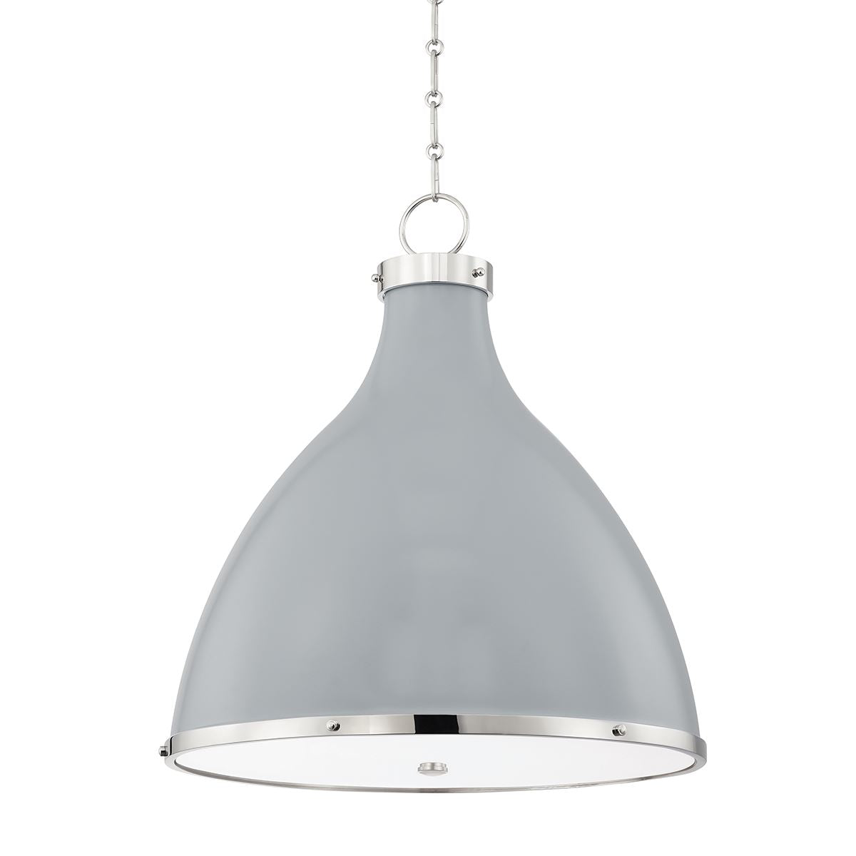 Dylan Pendant Large Polished Nickel/Parma Grey. Front view.