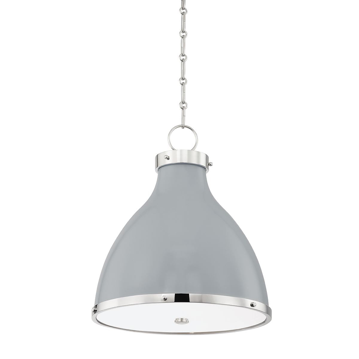 Dylan Pendant Small Polished Nickel/Parma Grey. Front view.