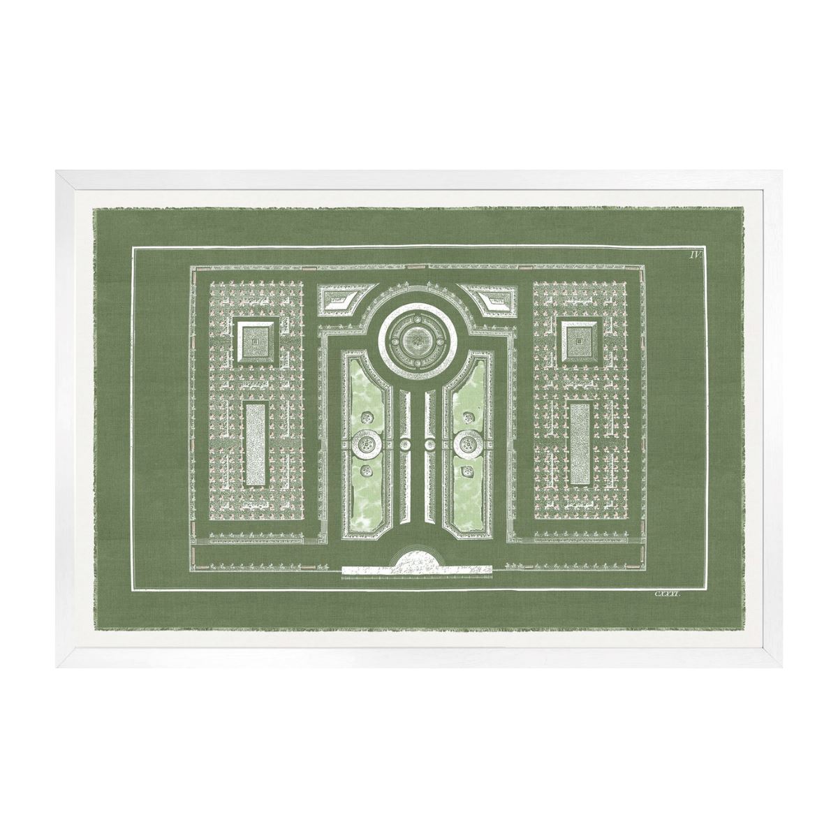 Parterre Classique En Vert VI. Framed art. Front view.