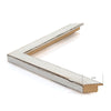 White frame. 0.75" wide and 0.5" thick. Close-up detail view.