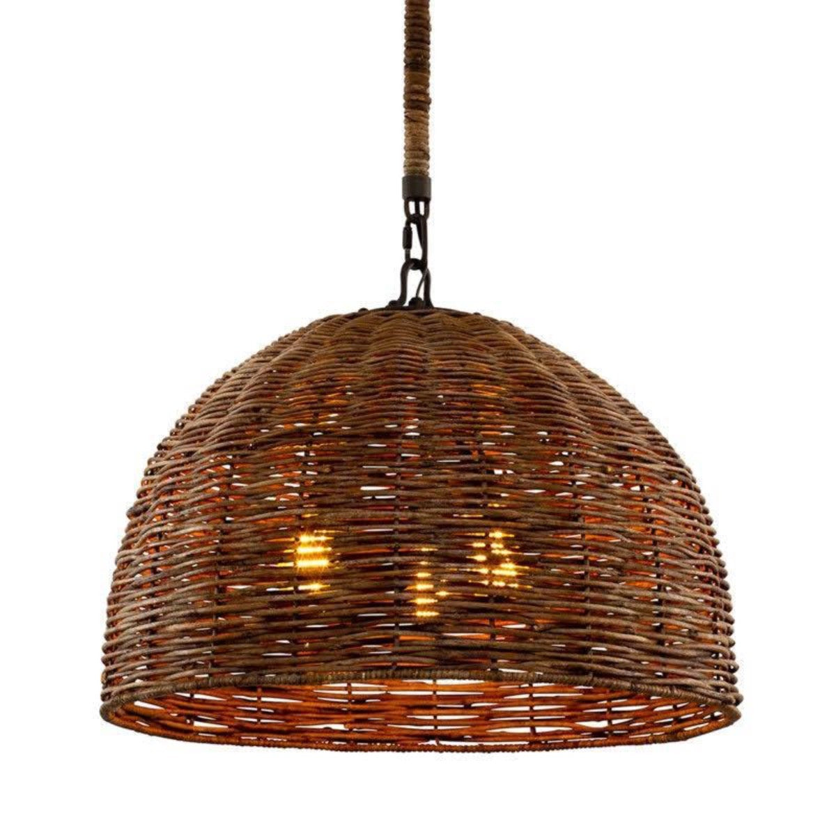 Piper Rattan Pendant Small. Front view.