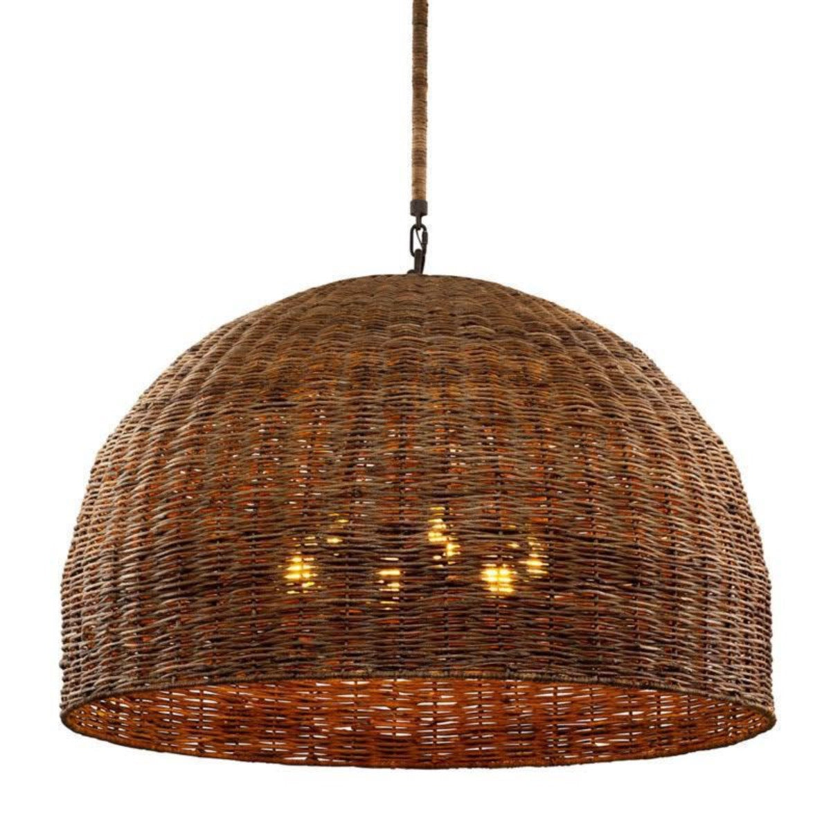 Piper Rattan Pendant Small. Front view.