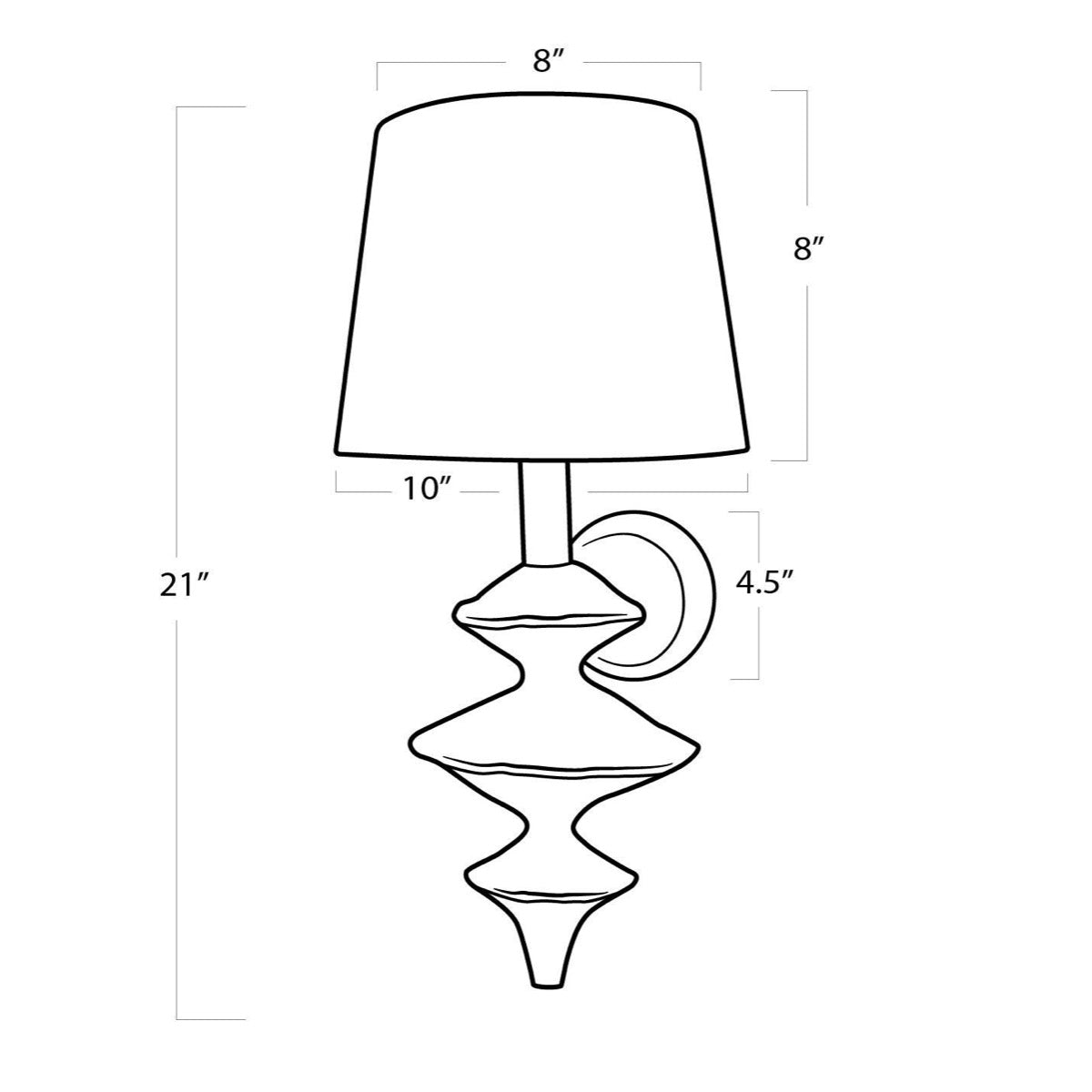 Piper Sconce with dimensions. Dimension view.