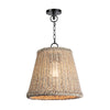 Augustine Outdoor Pendant - Small. Light on. Front view.