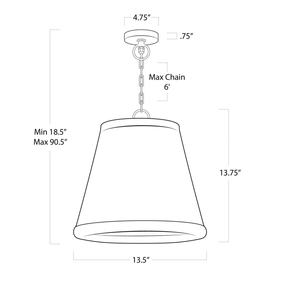 Augustine Outdoor Pendant - Small with dimensions. Dimension view.