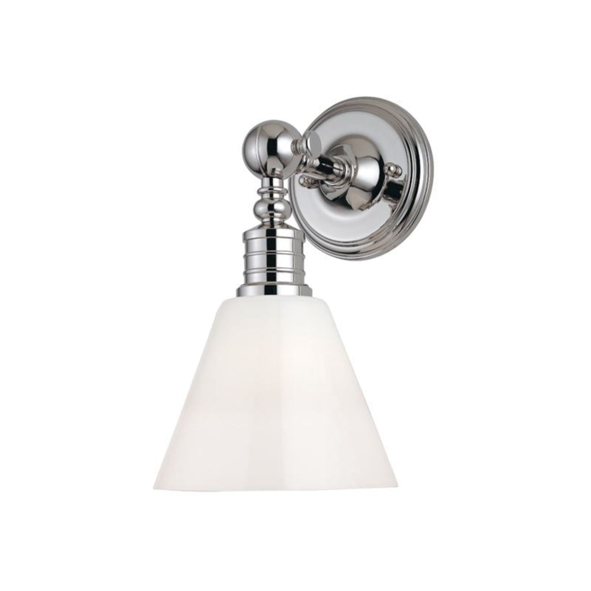 Glass Reade Sconce Polished Nickel. Front view. 