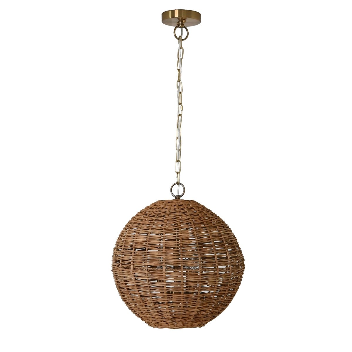Riley Rattan Ball Pendant Large. Front view.