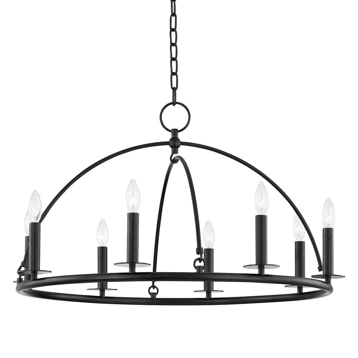 Rowan Chandelier Aged Iron. Front view.