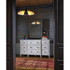 Sam Dresser styled with greenery, books and table lamp in a dark room. Styled view.