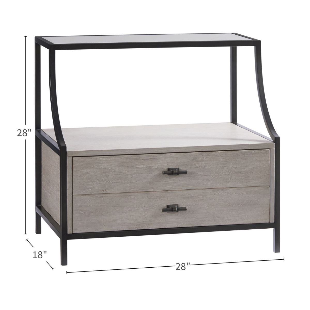 Sam Nightstand with dimensions. Dimension right angle view.