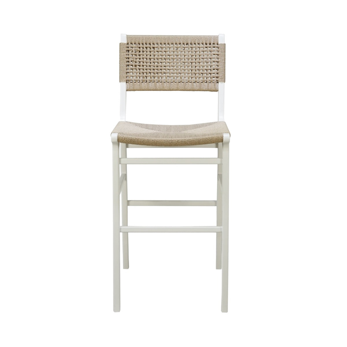 Munro Bar Stool Matte White Lacquer. Front view.