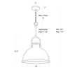 Scarlett Ceramic Pendant - Large with dimensions. Dimension view. 