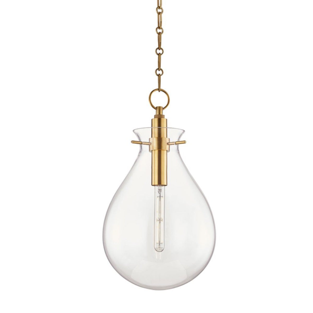 Scarlett Pendant Medium Aged Brass. Front view.