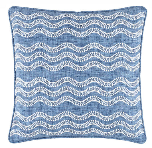 Scout Embroidered Blue Indoor/Outdoor Pillow with Insert Pillows 