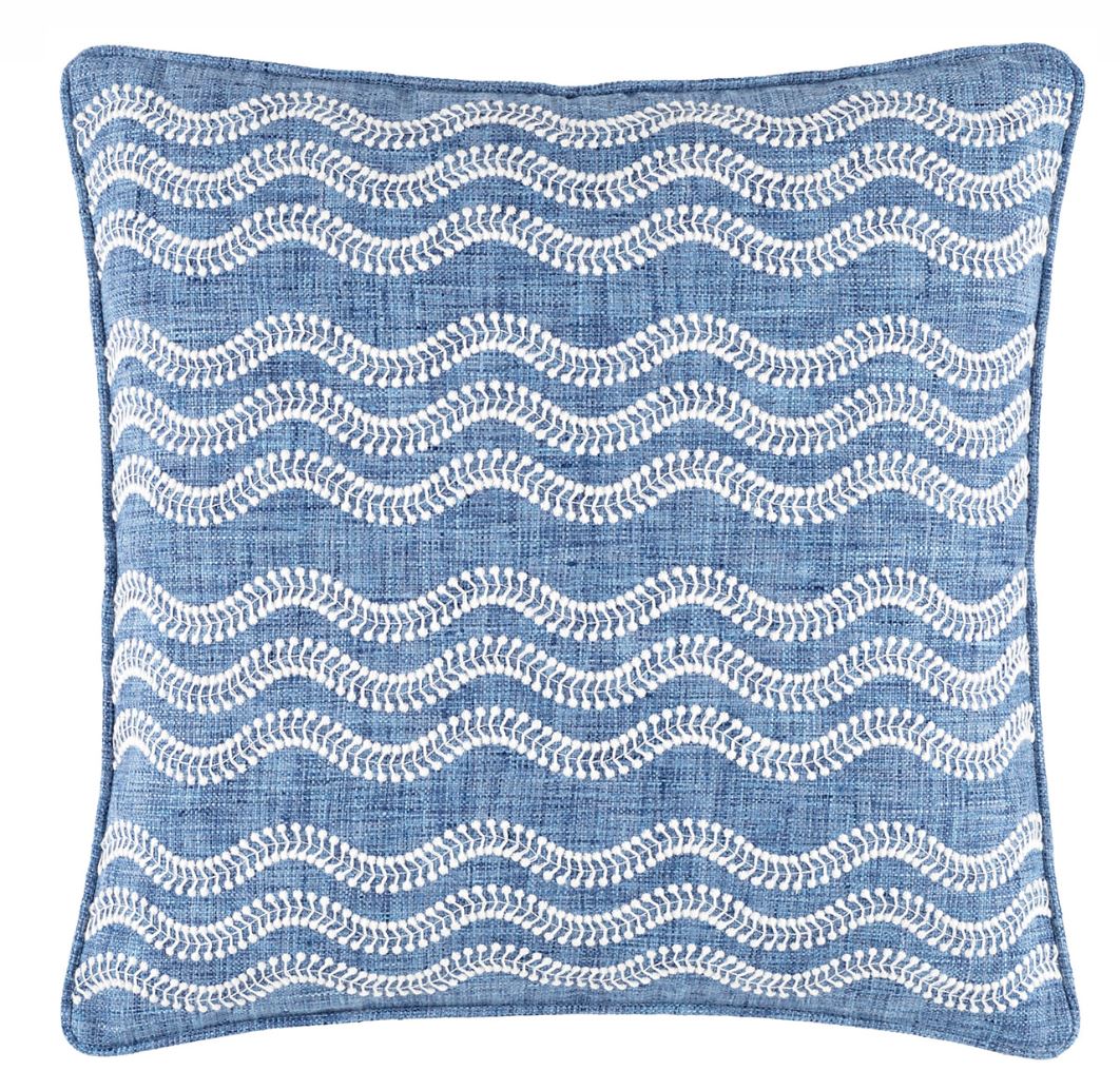 Scout Embroidered Blue Indoor/Outdoor Pillow with Insert Pillows 