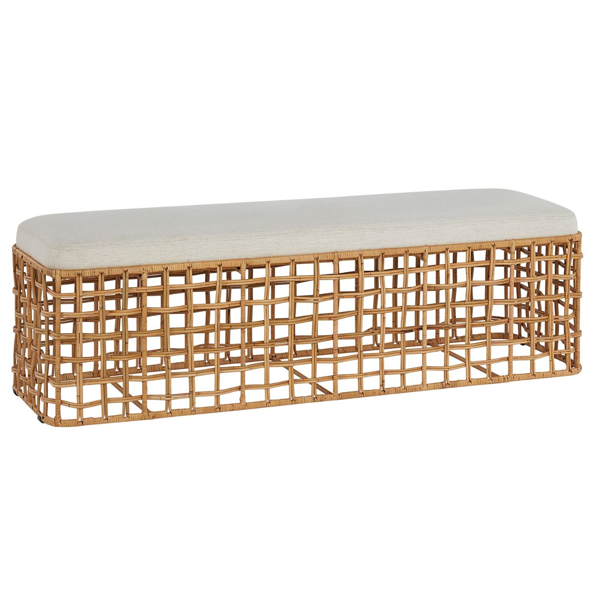 Sira Rattan Bench. Right angle view.