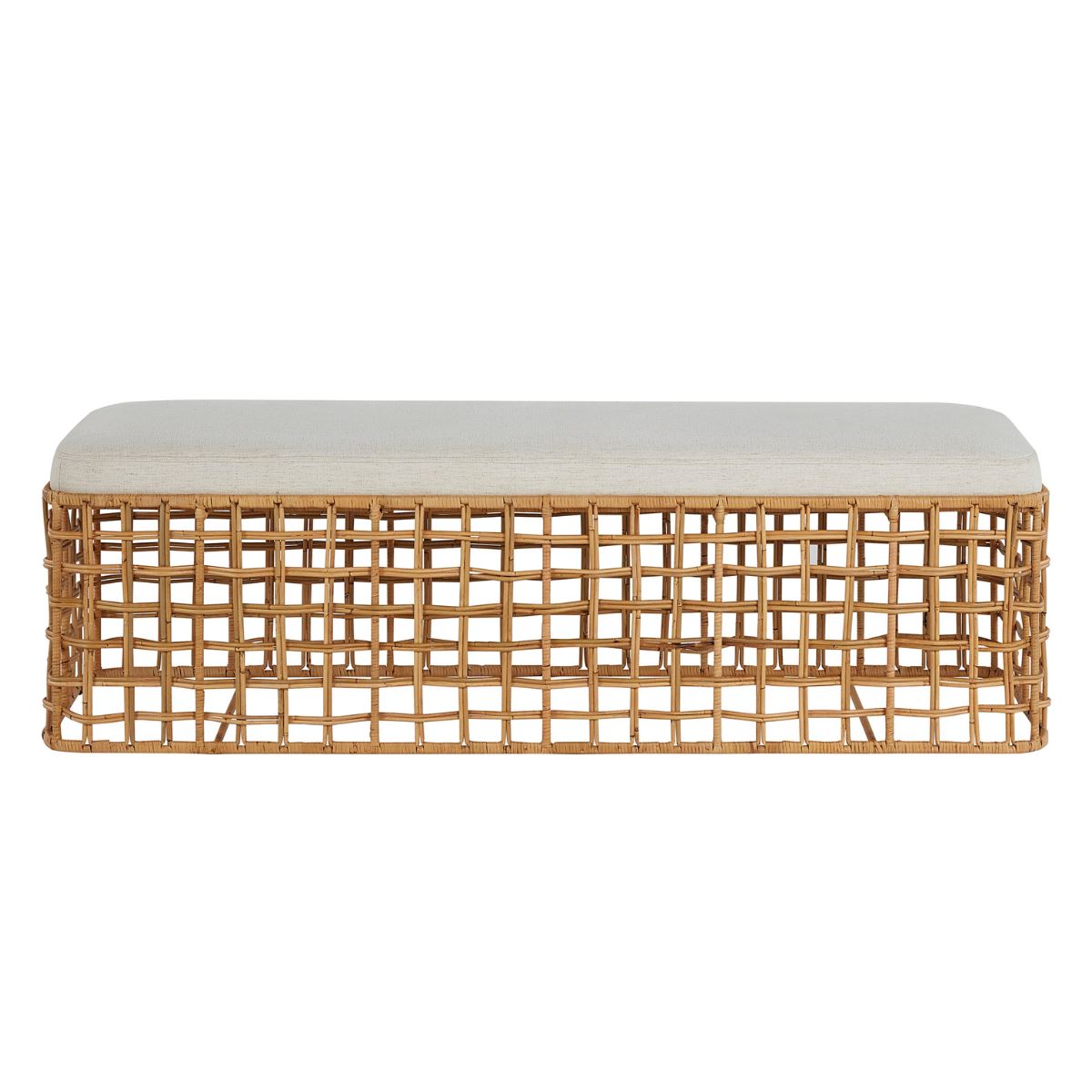 Sira Rattan Bench. Front view.