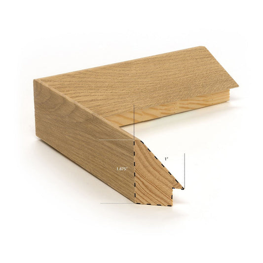 Wood frame. 1" wide. 1.875" thick. Close-up detail view.