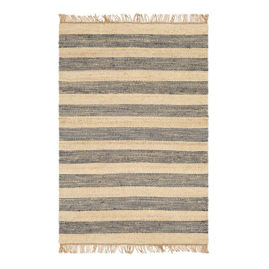 Striped Jute Rug - Navy 5' x 7'6. Top view.