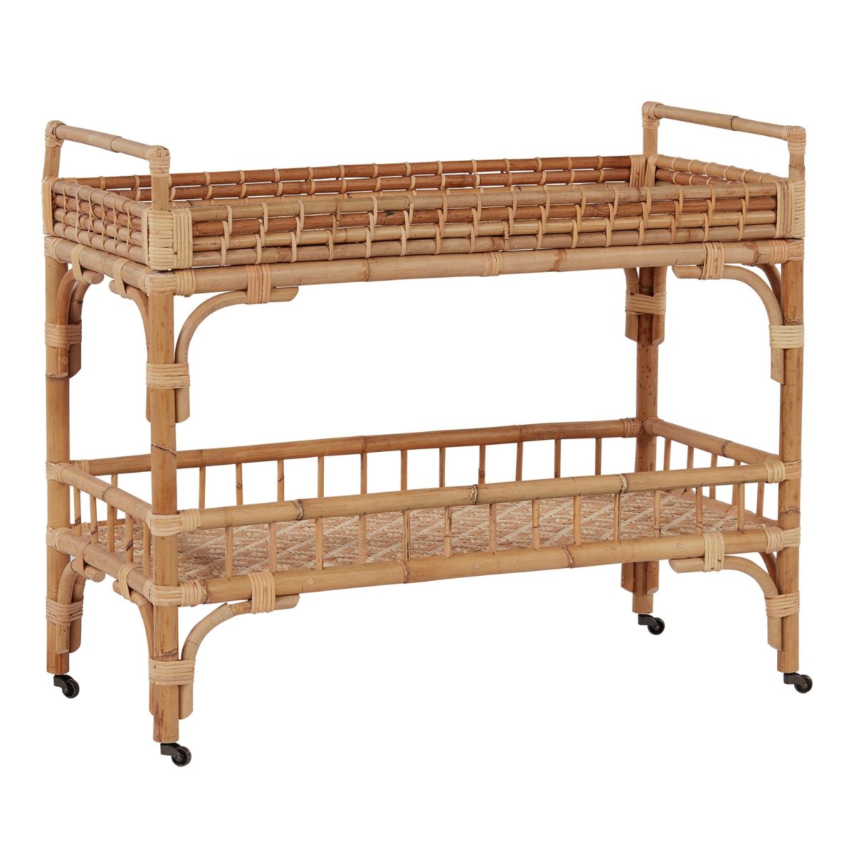 Tanner Rattan Bar Cart. Right angle view.