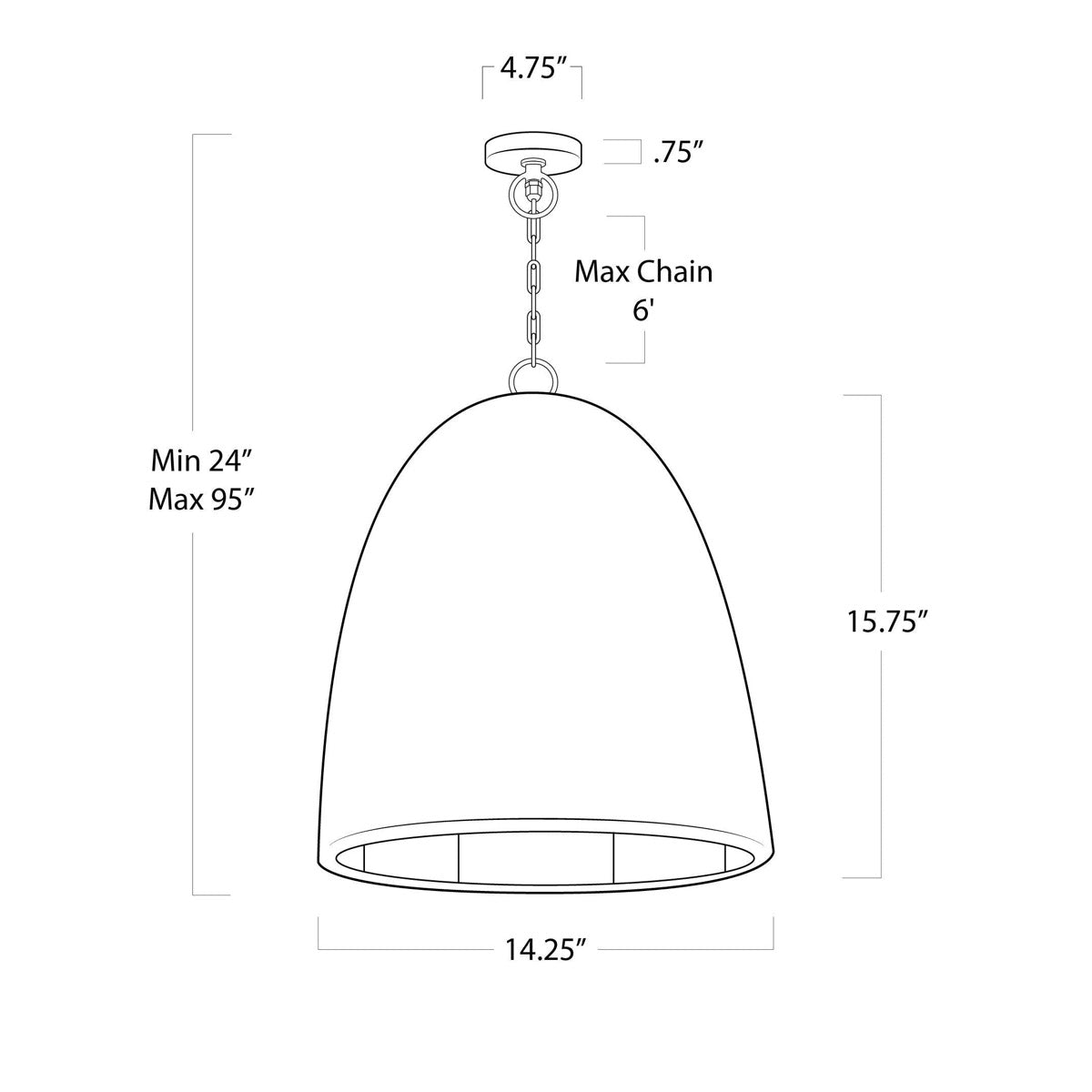 Beehive Outdoor Pendant - Small with dimensions. Dimension view.