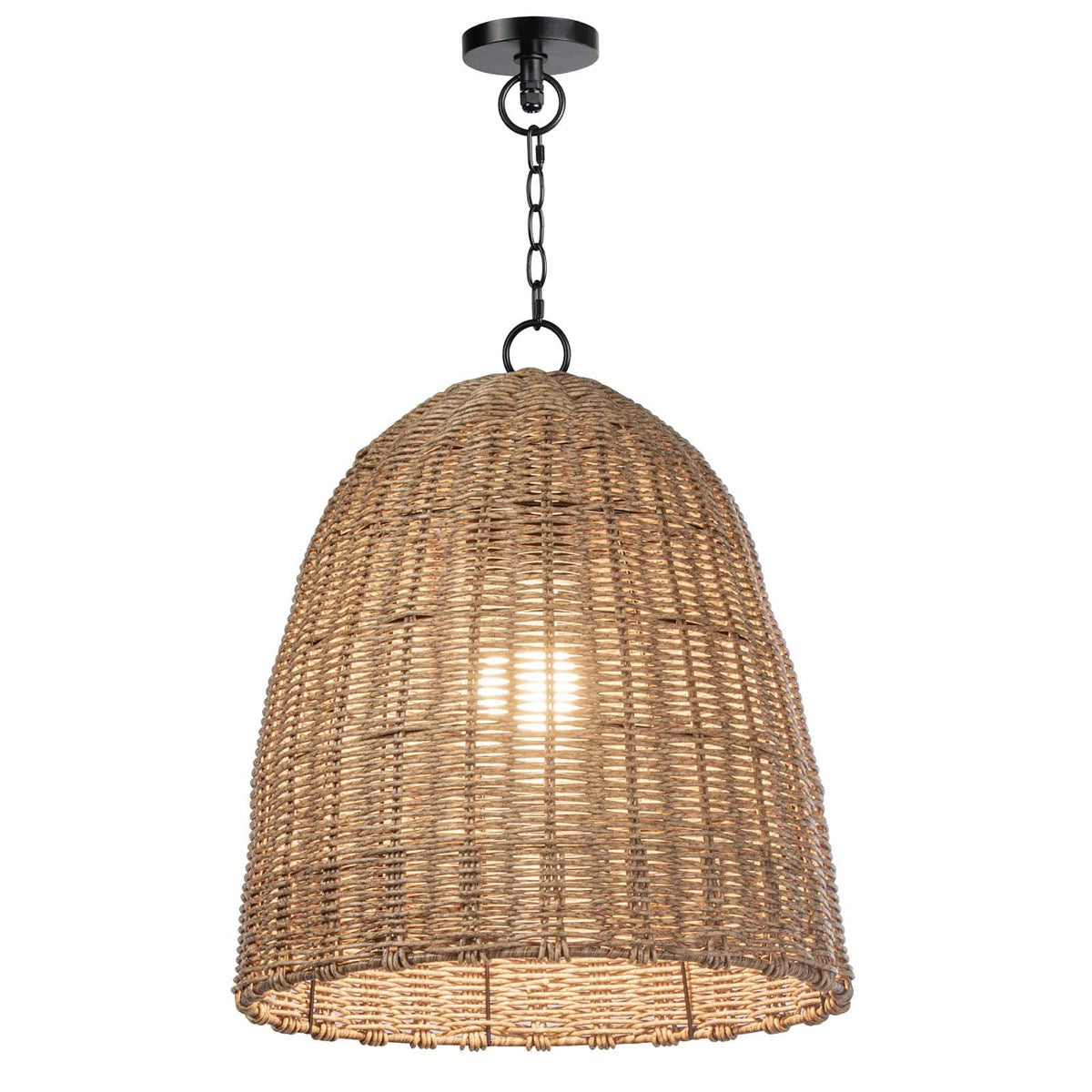 Beehive Outdoor Pendant - Small. Light on. Front view.